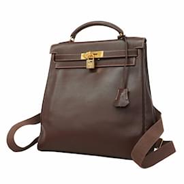 Hermès-Sac à dos Hermes Kelly Ad GM Veau Gulliver-Marron