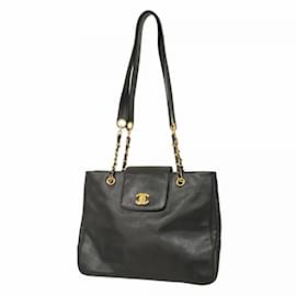 Chanel-Chanel Black Grained Calfskin Shoulder Bag-Black