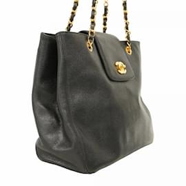 Chanel-Chanel Black Grained Calfskin Shoulder Bag-Black
