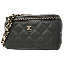 Chanel-Chanel Black Grained Calfskin Vanity Bag-Black