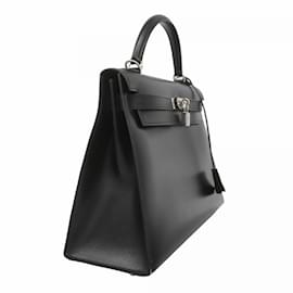 Hermès-Sac à main Hermes Kelly 32 en cuir de veau noir-Noir