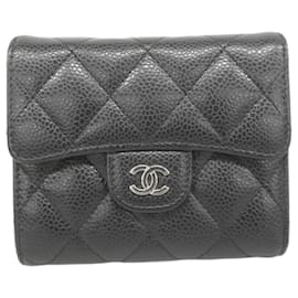 Chanel-Chanel Tri-fold Wallet in Black Grained Calfskin-Black