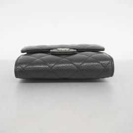 Chanel-Chanel Tri-fold Wallet in Black Grained Calfskin-Black