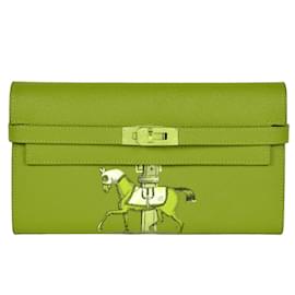 Hermès-Portefeuille Long Kelly Hermes en cuir Epsom orange-Orange