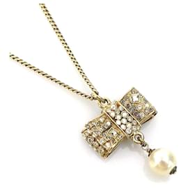 Chanel-Chanel Necklace with Coco Mark Ribbon-Silvery,Golden,Eggshell