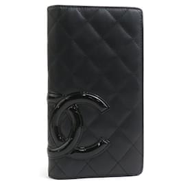 Chanel-Chanel Bi-fold Long Wallet in Black Leather-Black