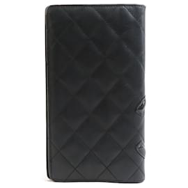 Chanel-Chanel Bi-fold Long Wallet in Black Leather-Black