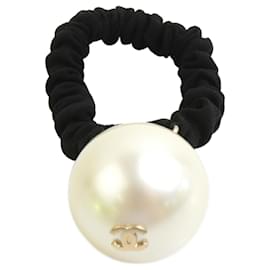 Chanel-Chanel Hair Tie with Coco Mark-Black,Eggshell