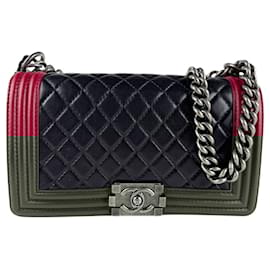 Chanel-Chanel Boy Shoulder Bag-Black,Dark red