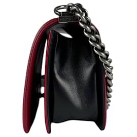 Chanel-Chanel Boy Shoulder Bag-Black,Dark red