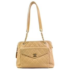 Chanel-Chanel Beige Grained Calfskin Shoulder Bag-Beige