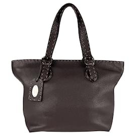 Fendi-Sac à main en cuir Fendi Selleria-Marron foncé
