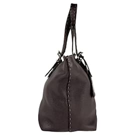 Fendi-Sac à main en cuir Fendi Selleria-Marron foncé