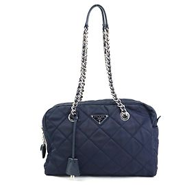 Borsa a spalla in nylon blu navy Prada Blu navy