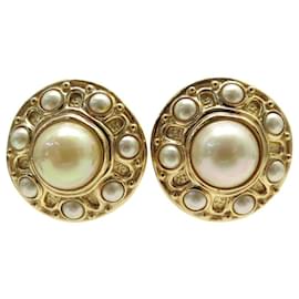 Christian Dior-VINTAGE LARGE CLIP-ON EARRINGS CHRISTIAN DIOR PEARLS-Golden