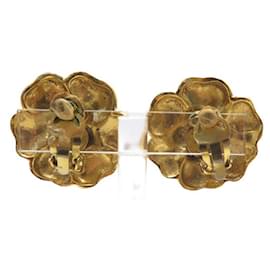 Chanel-VINTAGE CHANEL LARGE CLIP EARRINGS CAMELIA GOLD 1970-Golden