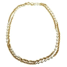 Chanel-VINTAGE CHANEL NECKLACE SAUTOIR PEARLS 90CM GOLD METAL 1990 1991-Golden