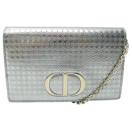 Christian Dior-NEW DIOR 30 MONTAIGNE MICRO-CANVAS SILVER LEATHER HANDBAG WITH STRAP-Silvery