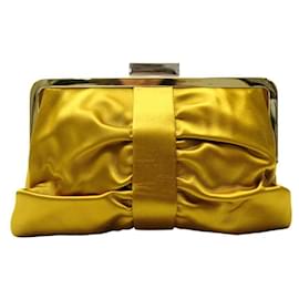 Yves Saint Laurent-NEW YVES SAINT LAURENT OPERA 257735 SATIN CLUTCH BAG-Yellow