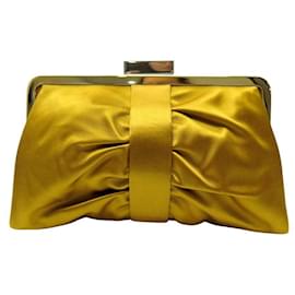 Yves Saint Laurent-NEW YVES SAINT LAURENT OPERA 257735 SATIN CLUTCH BAG-Yellow