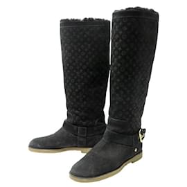 Louis Vuitton-LOUIS VUITTON SHOES FLEECED BOOTS 38 IN BLACK MONOGRAM SUEDE-Black