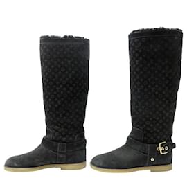 Louis Vuitton-LOUIS VUITTON SHOES FLEECED BOOTS 38 IN BLACK MONOGRAM SUEDE-Black