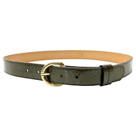 Louis Vuitton-LOUIS VUITTON M9818 T90 KHAKI MONOGRAM PATENT LEATHER BELT-Khaki