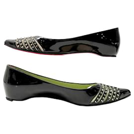 Christian Louboutin-CHRISTIAN LOUBOUTIN BARETA FLAT SHOES 38.5 BLACK PATENT LEATHER-Black