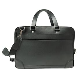 Louis Vuitton-SACOCHE LOUIS VUITTON PORTE DOCUMENTS VOYAGE PM EN CUIR TAIGA BANDOULIERE-Gris anthracite