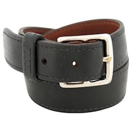 Hermès-HERMES ETRIVIERE DOUBLE TOUR BLACK LEATHER BRACELET SIZE 16 - 18 BLACK BANGLE 2014-Black