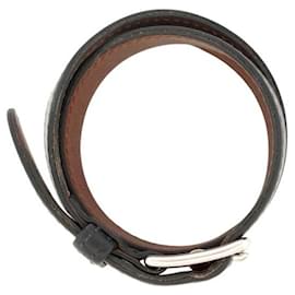 Hermès-BRACELET HERMES ETRIVIERE DOUBLE TOUR CUIR NOIR T 16 - 18 BLACK BANGLE 2014-Noir