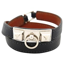 Hermès-HERMES RIVALE DOUBLE TOUR 17 SWIFT LEATHER BLUE MEDOR BUCKLE 2013-Navy blue