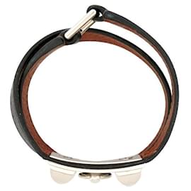 Hermès-BRACELET HERMES RIVALE DOUBLE TOUR 17 CUIR SWIFT BLEU BOUCLE MEDOR 2013-Bleu Marine