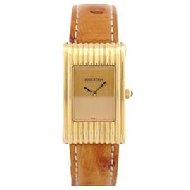 Boucheron-VINTAGE BOUCHERON REFLET 30MM YELLOW GOLD 18K + OSTRICH LEATHER GOLD WATCH-Golden