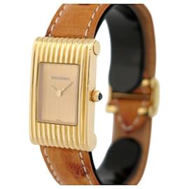 Boucheron-VINTAGE BOUCHERON REFLET 30MM YELLOW GOLD 18K + OSTRICH LEATHER GOLD WATCH-Golden