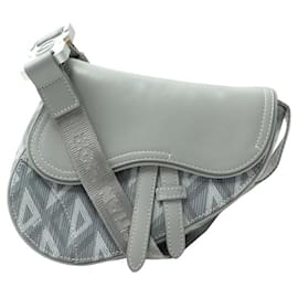 Christian Dior-NEW DIOR MINI SADDLE BAG MEN'S CD DIAMOND CANVAS CROSSBODY PURSE-Grey