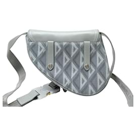 Christian Dior-NEW DIOR MINI SADDLE BAG MEN'S CD DIAMOND CANVAS CROSSBODY PURSE-Grey