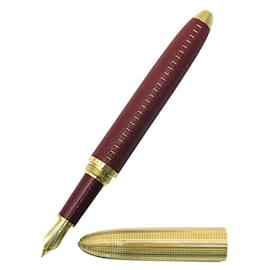 Louis Vuitton-STYLO PLUME SPIRIT OF LOUIS VUITTON EN METAL DORE & CUIR ROUGE FOUNTAIN PEN-Noir