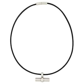 Hermès-NEUF COLLIER HERMES MAMBO ACIER PALLADIE SUR CODRON TISSU 46CM + BOITE NEKLACE-Noir