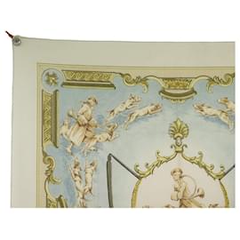 Hermès-VINTAGE HERMES SCARF DOGS AND VALETS HELLO 1ST EDITION 1963 SQUARE 90 CM-Cream