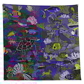 Hermès-NINE HERMES SCARF UNDER THE WAVES ALICE SHIRLEY SQUARE 90 SILK NEW SILK SCARF-Multiple colors