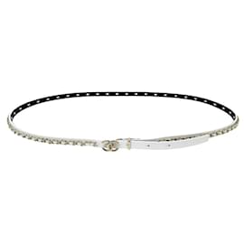 Chanel-NINE FINE BELT CHANEL LOGO CC AA8261 WHITE LEATHER AND CHAIN 100 BELT-White