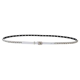 Chanel-NINE FINE BELT CHANEL LOGO CC AA8261 WHITE LEATHER AND CHAIN 100 BELT-White