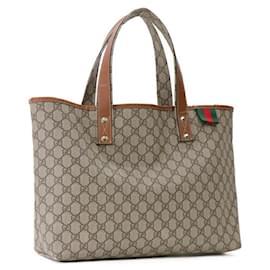 Gucci-Gucci GG Supreme Canvas Leather Tote Bag-Brown