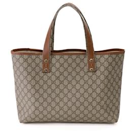 Gucci-Gucci GG Supreme Canvas Leather Tote Bag-Brown