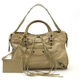 Balenciaga-Balenciaga The City Leather Handbag 2WAY-Brown,Beige
