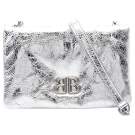 Balenciaga-Sac à épaule en cuir métallisé Monaco Nano de Balenciaga-Argenté,Métallisé