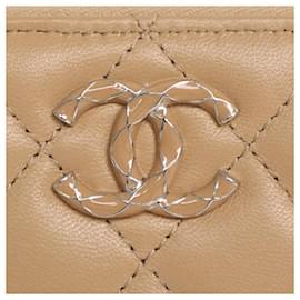 Chanel-Chanel Lambskin Matelassé Camellia Coin Case-Brown,Beige