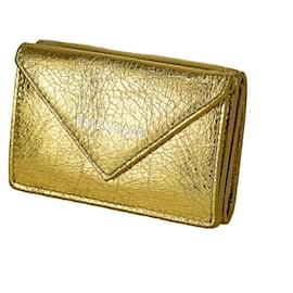 Balenciaga-Portefeuille en cuir mini trifold Balenciaga-Doré,Métallisé