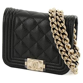 Chanel-Chanel Boy Mini Chain Pouch Caviar Leather Bag-Black